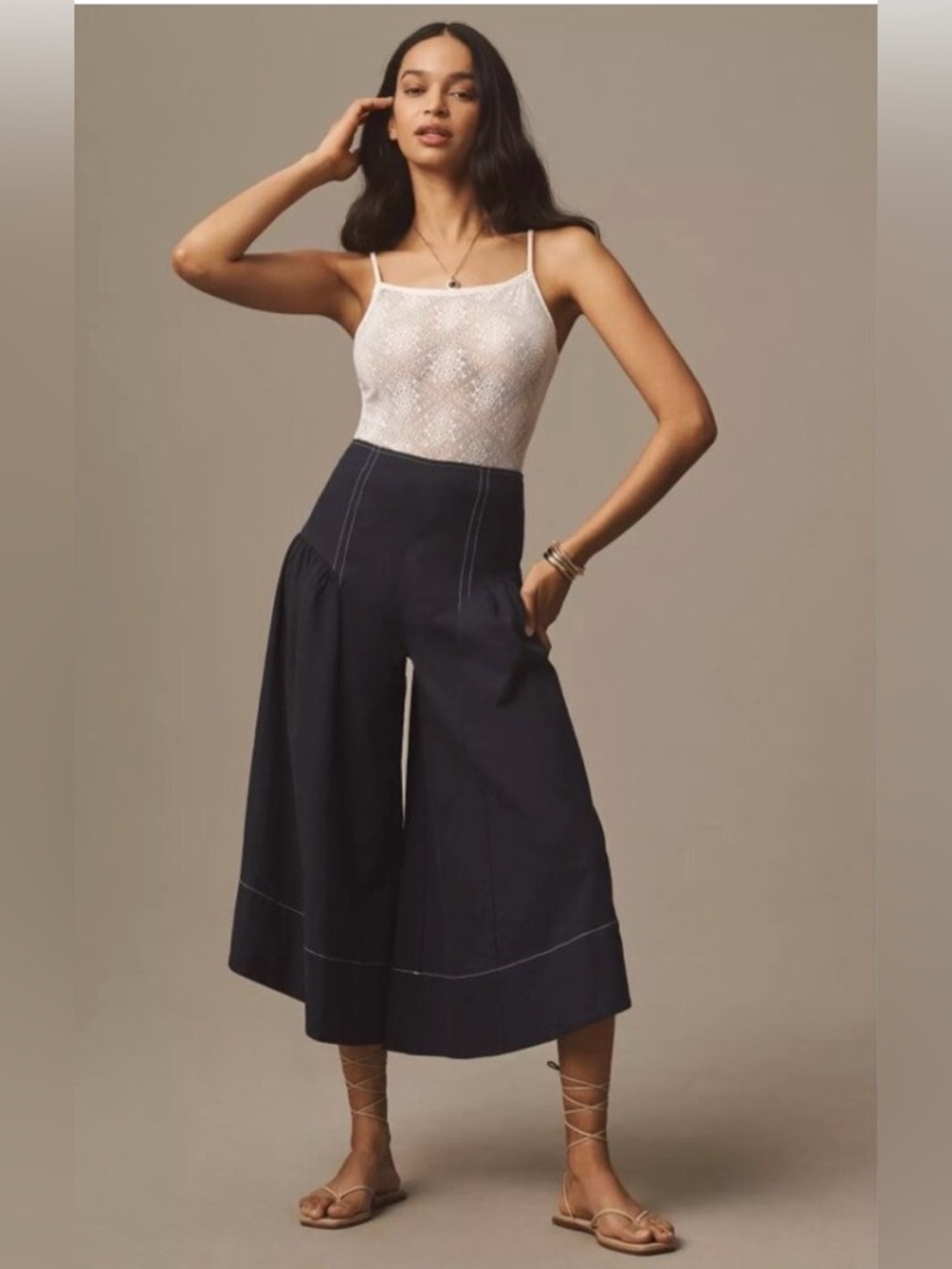 Anthropologie Wide-Leg Cropped Pants with White Stitching NWT SZ 4.